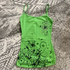 Cute Butterfly and Floral Bright Green Tank Top